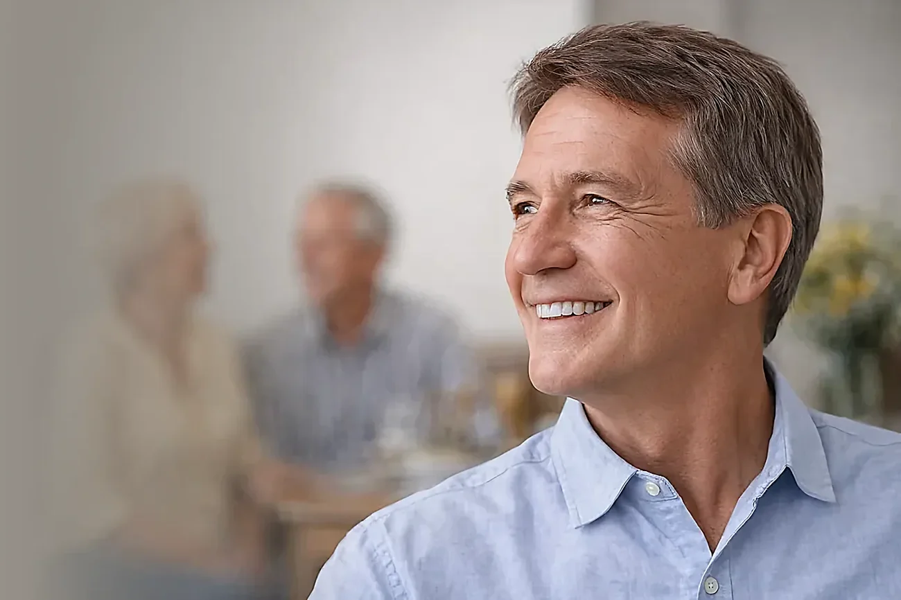 A mature man smiling