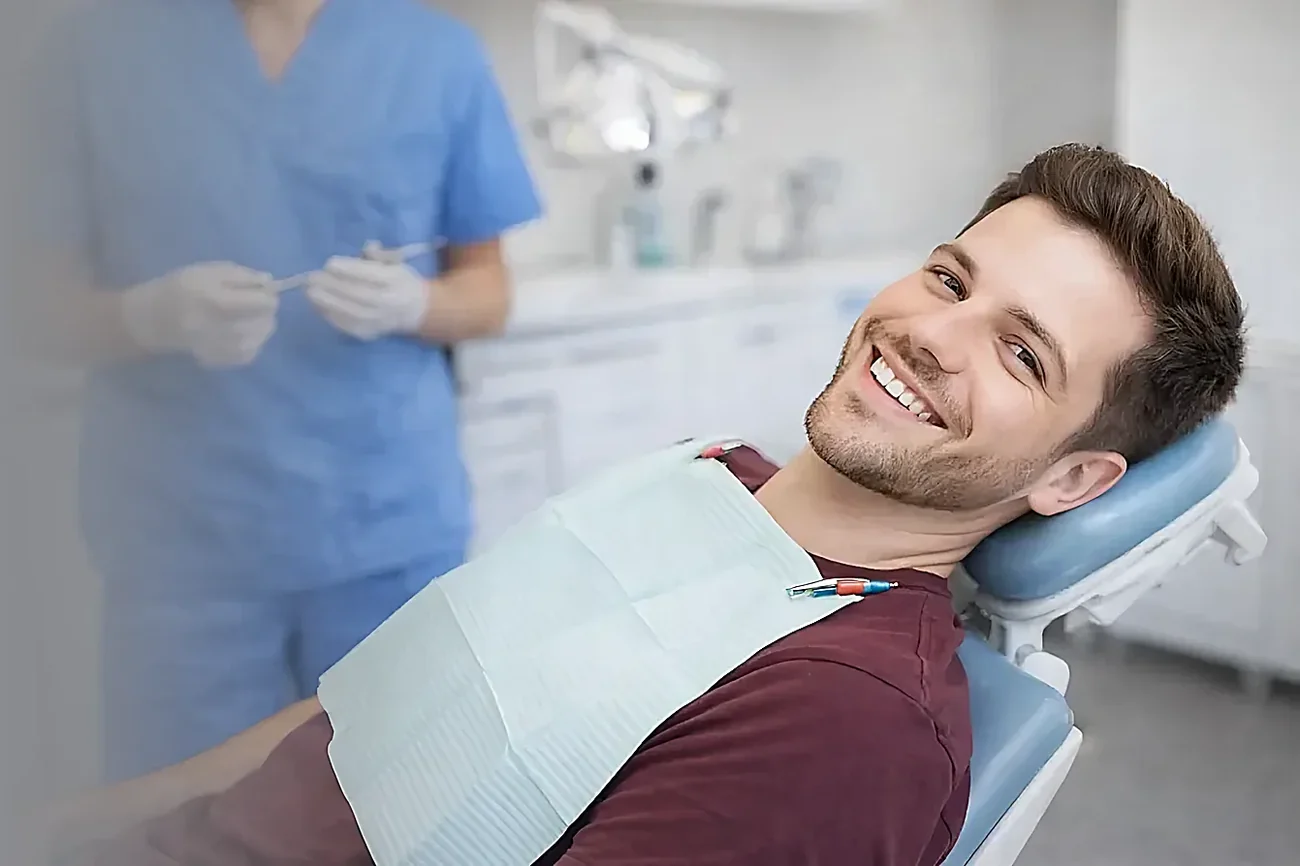 A patient in the dental chair during a cleaning