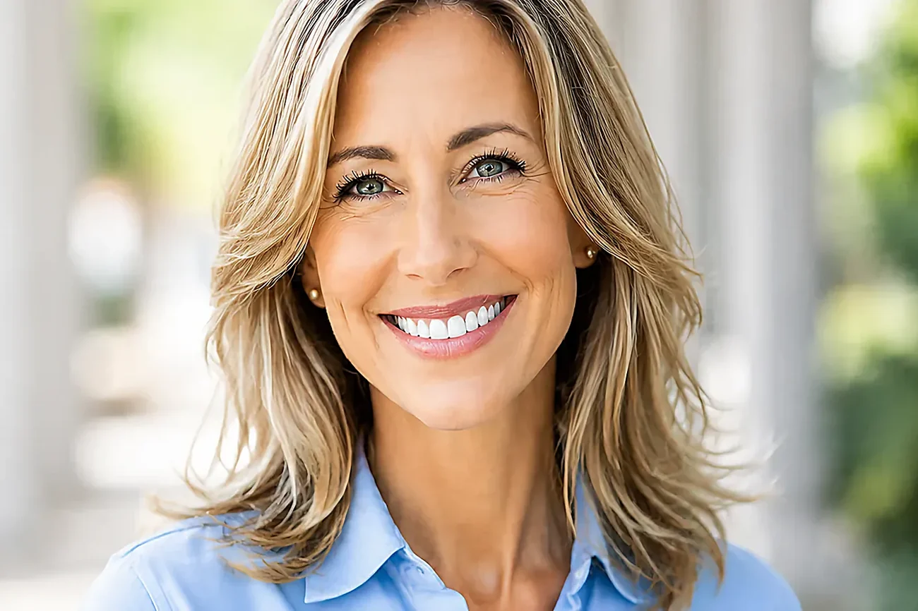 A mature woman smiling