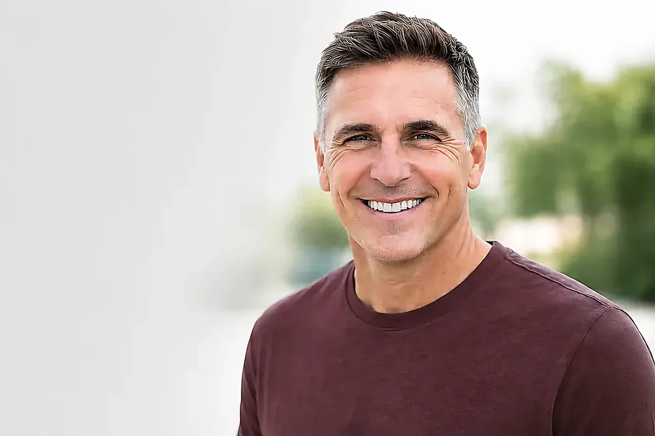 A mature man smiling