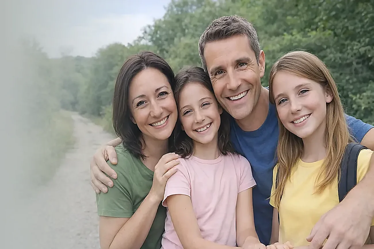 A family of four outdoors
