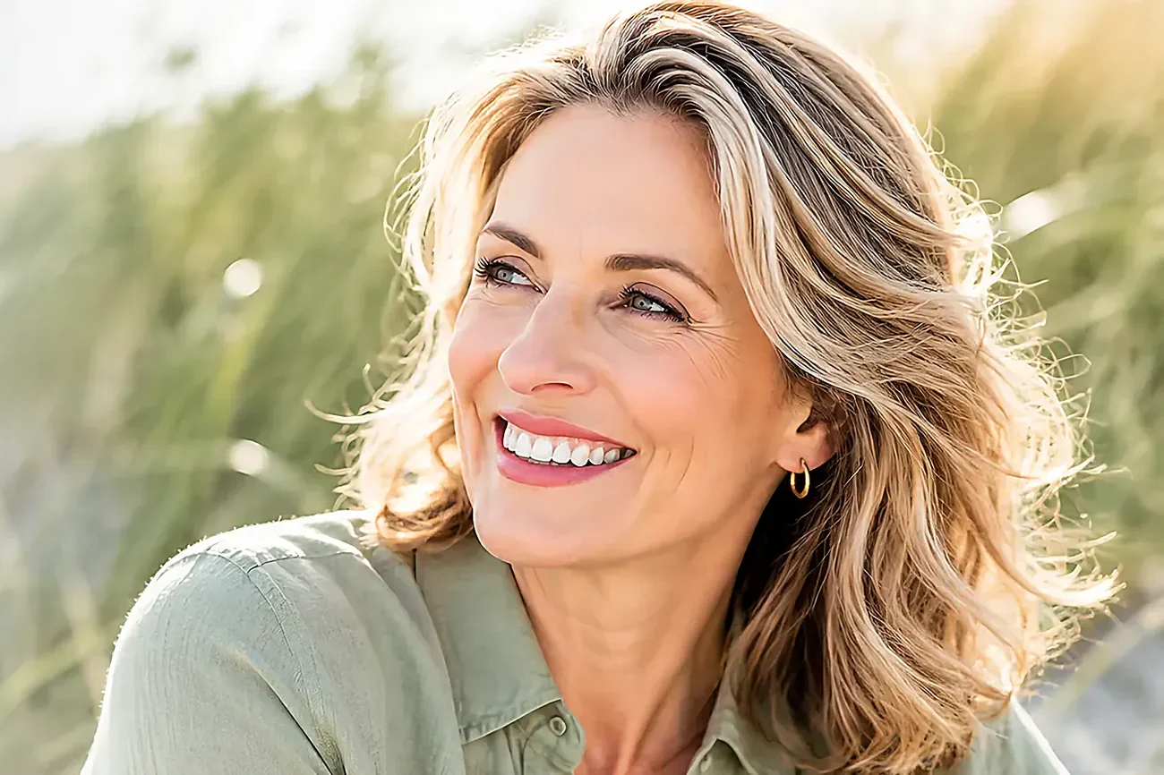 A woman smiling outdoors