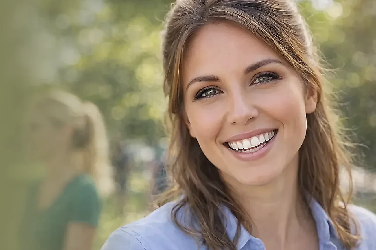 A woman smiling outdoors