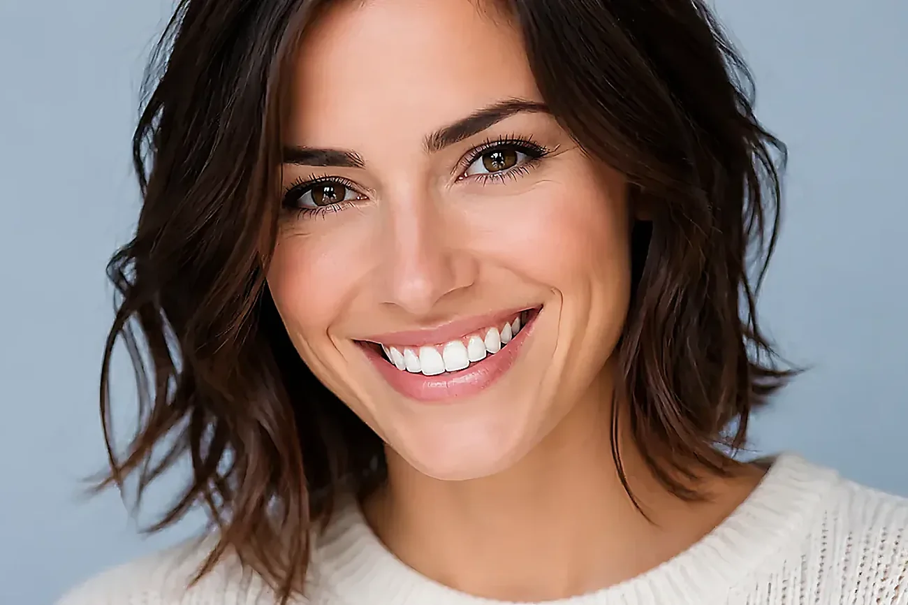 A woman smiling