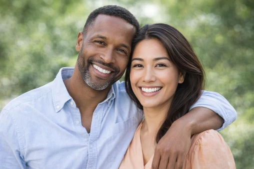 A smiling couple outdoors