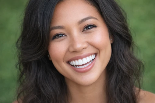 A smiling woman with bright white teeth