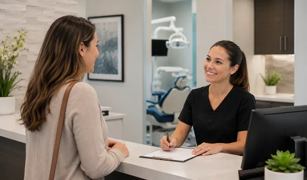 A patient checking in at the front desk